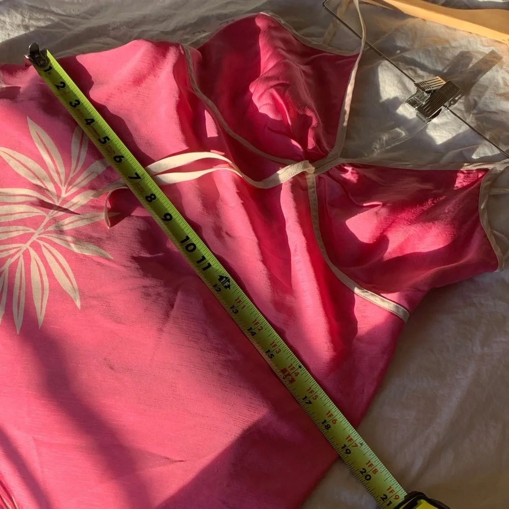 Tori Richard Pink 100 silk spaghetti strap dress with Cream Accents - Picture 9 of 17